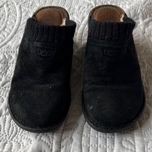 UGG Black Suede Slip-On Clogs